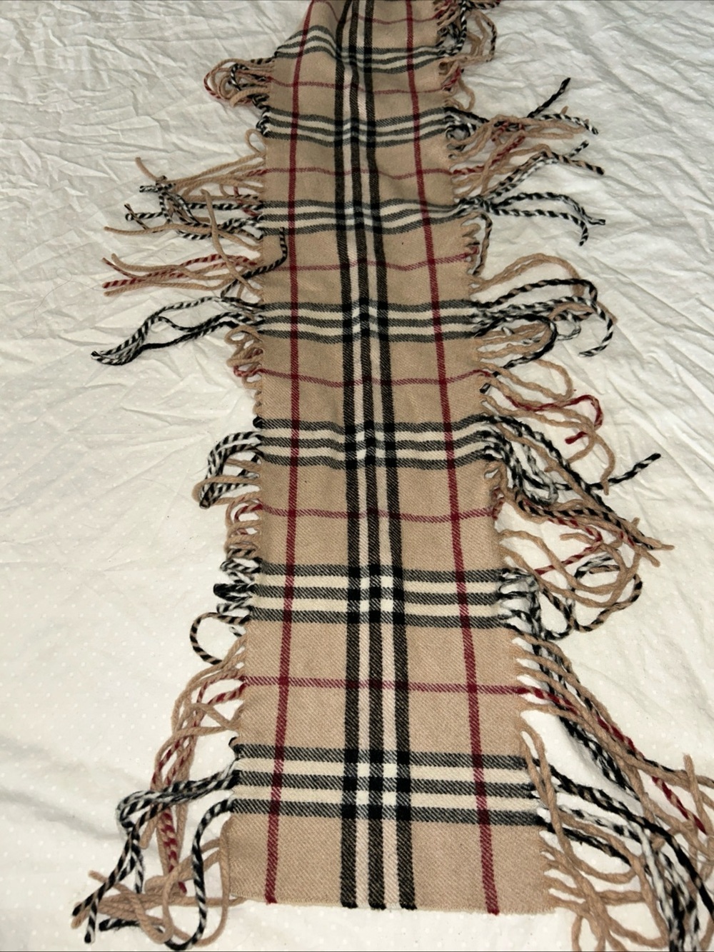 Burberry Cashmere Nova Check Scarf Classic Beige Plaid Fringe - Picture 3 of 9